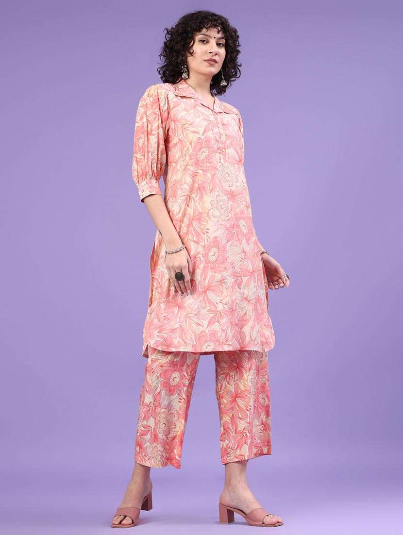 women printed three quarter sleeve co-ord set - 22338879 -  Standard Image - 2