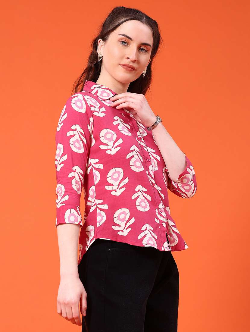 women printed collared three quarter sleeve shirt - 22338880 -  Standard Image - 2