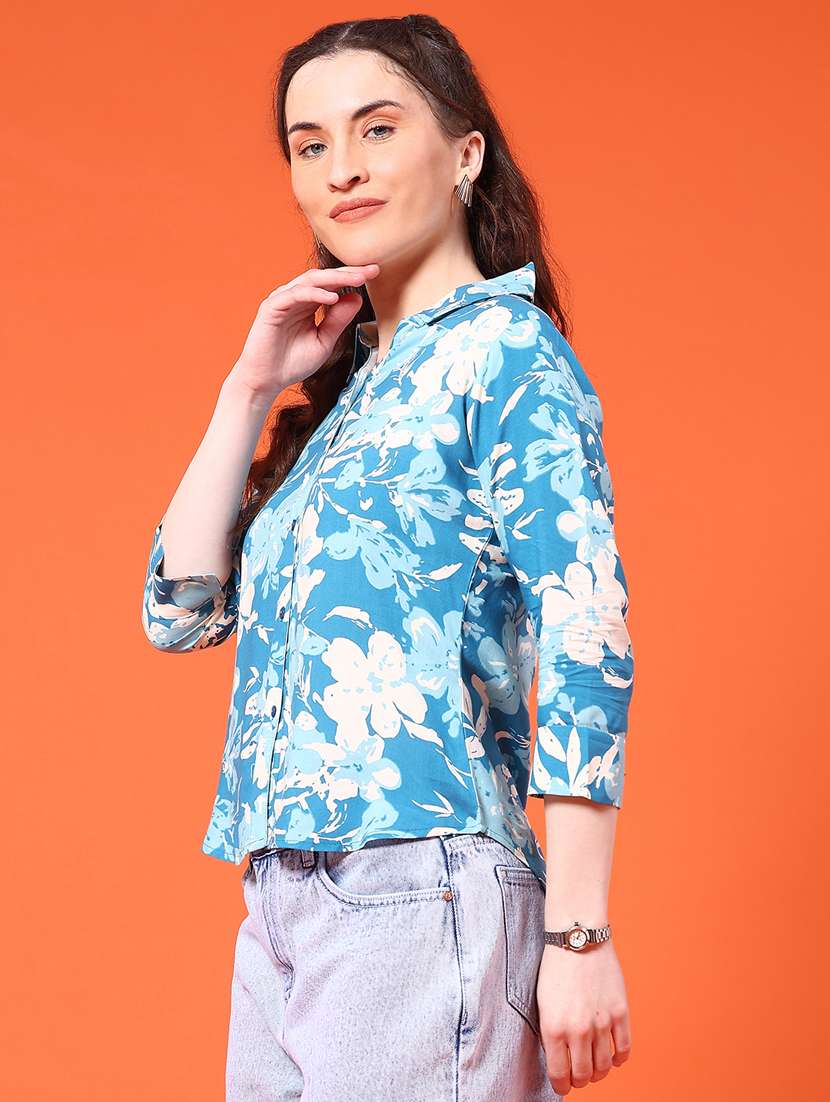 women floral print collared three quarter sleeve shirt - 22338884 -  Standard Image - 2
