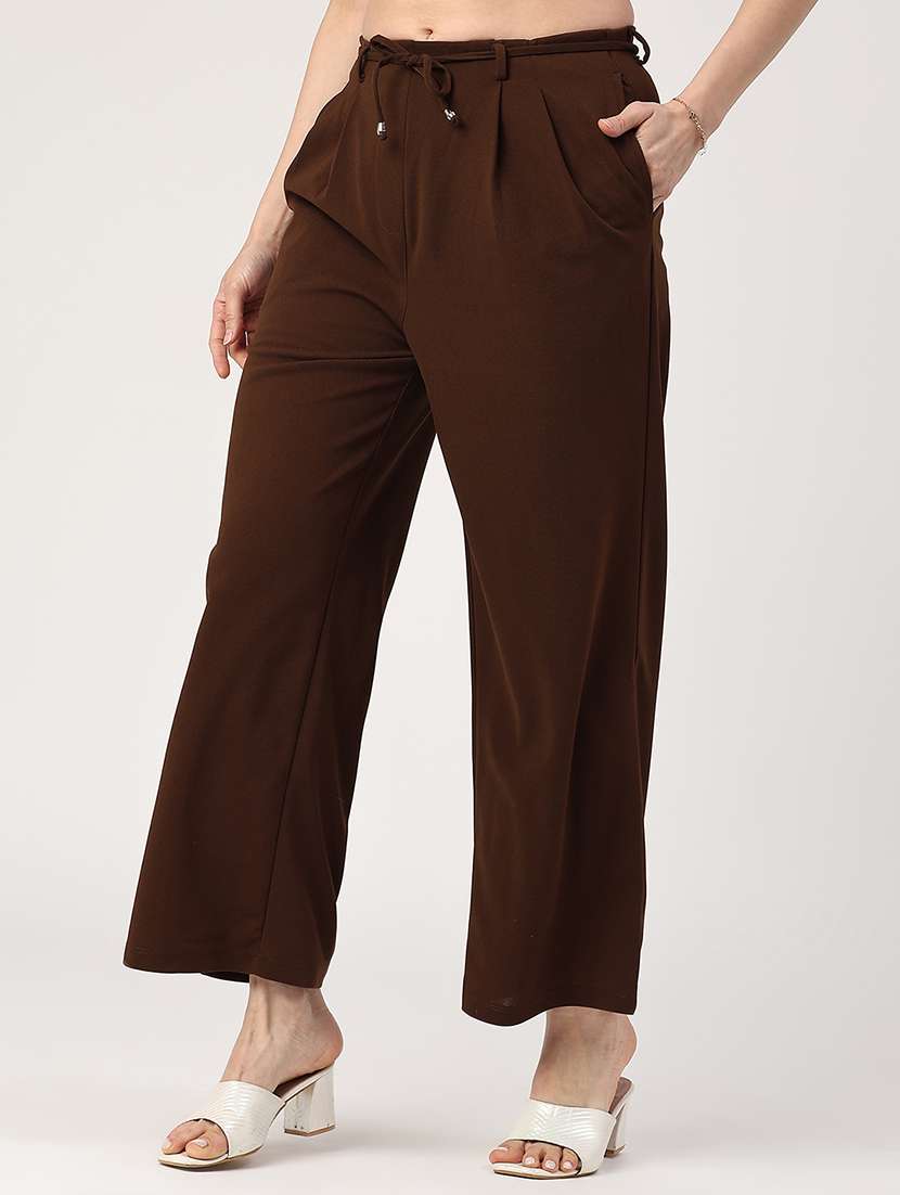 women solid mid rise tapered pants