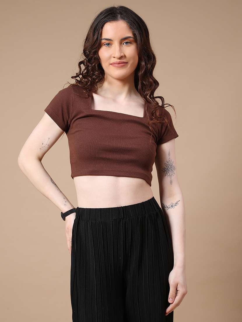 brown cotton crop top - 22338966 -  Standard Image - 2