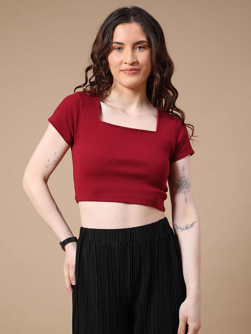maroon cotton crop top - 22338967 -  Standard Image - 2