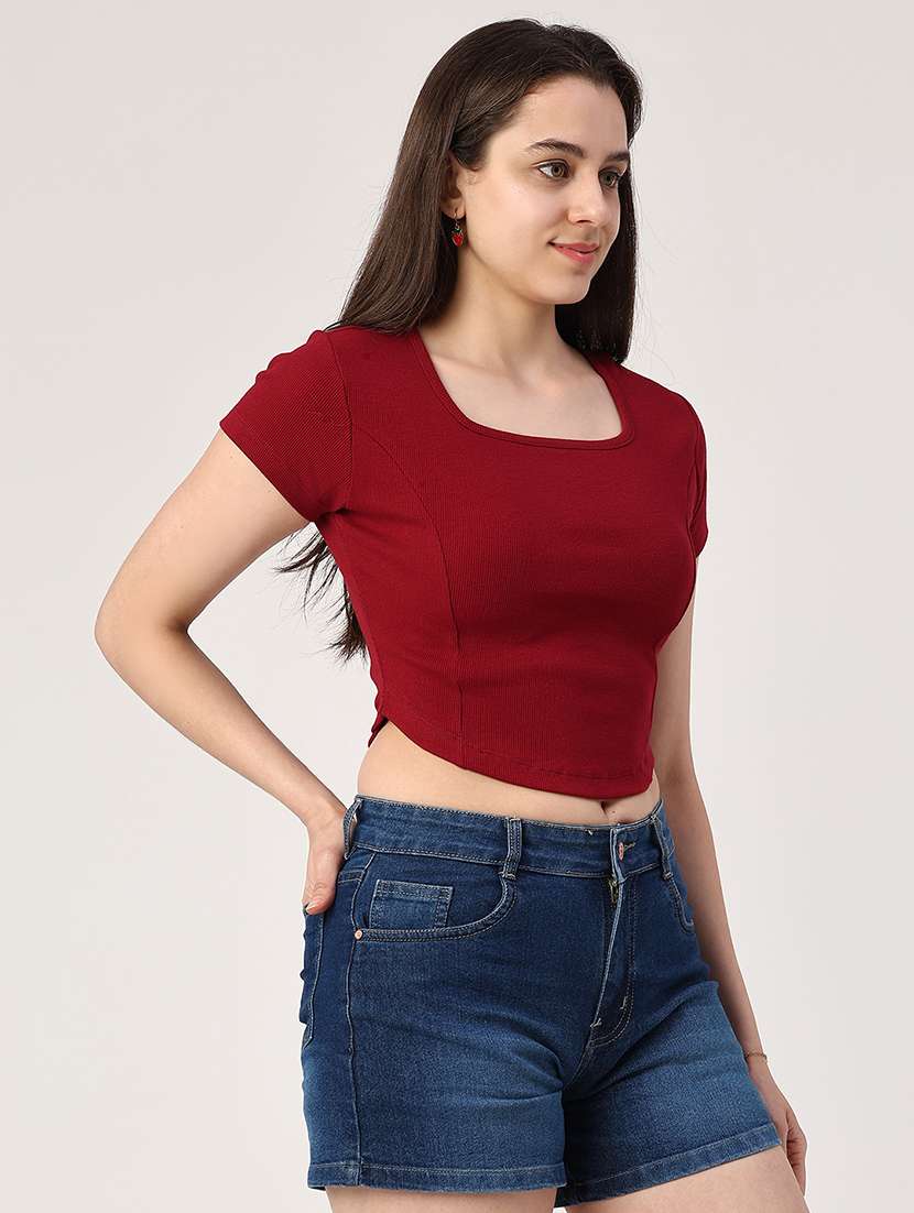 women solid square neck t-shirt - 22338974 -  Standard Image - 2