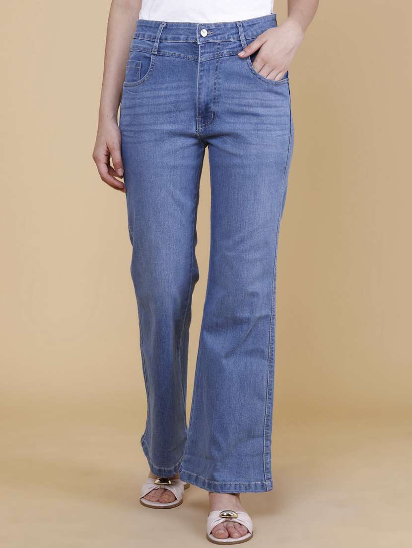 women solid high rise bootcut jeans