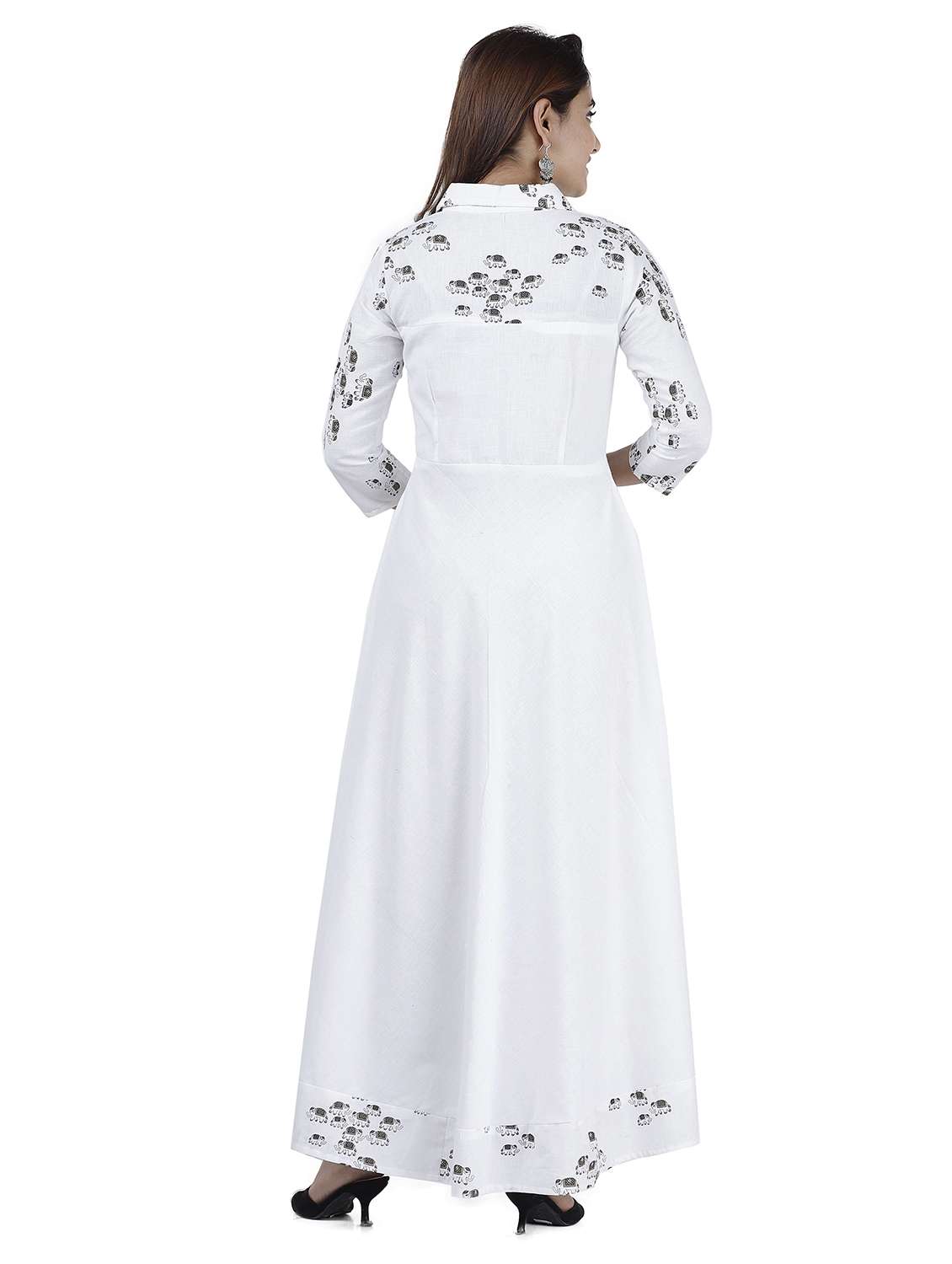 women printed three quarter sleeve flared kurta - 22339265 -  Standard Image - 2