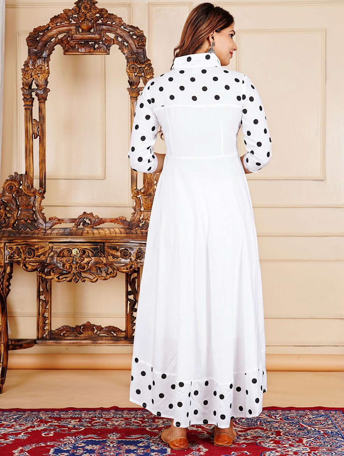 women polka dot three quarter sleeve flared kurta - 22339268 -  Standard Image - 2