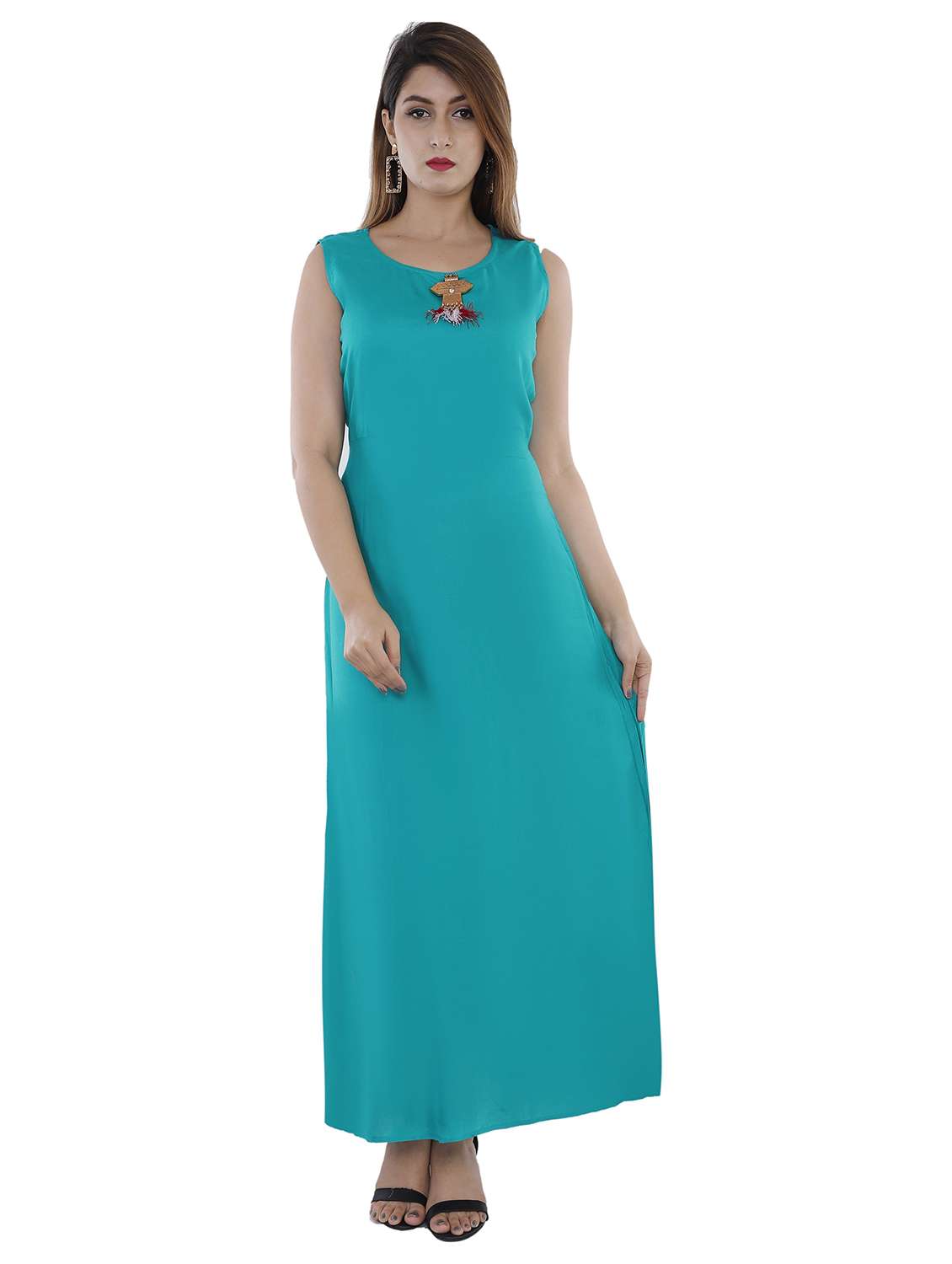 women solid sleeveless a-line kurta