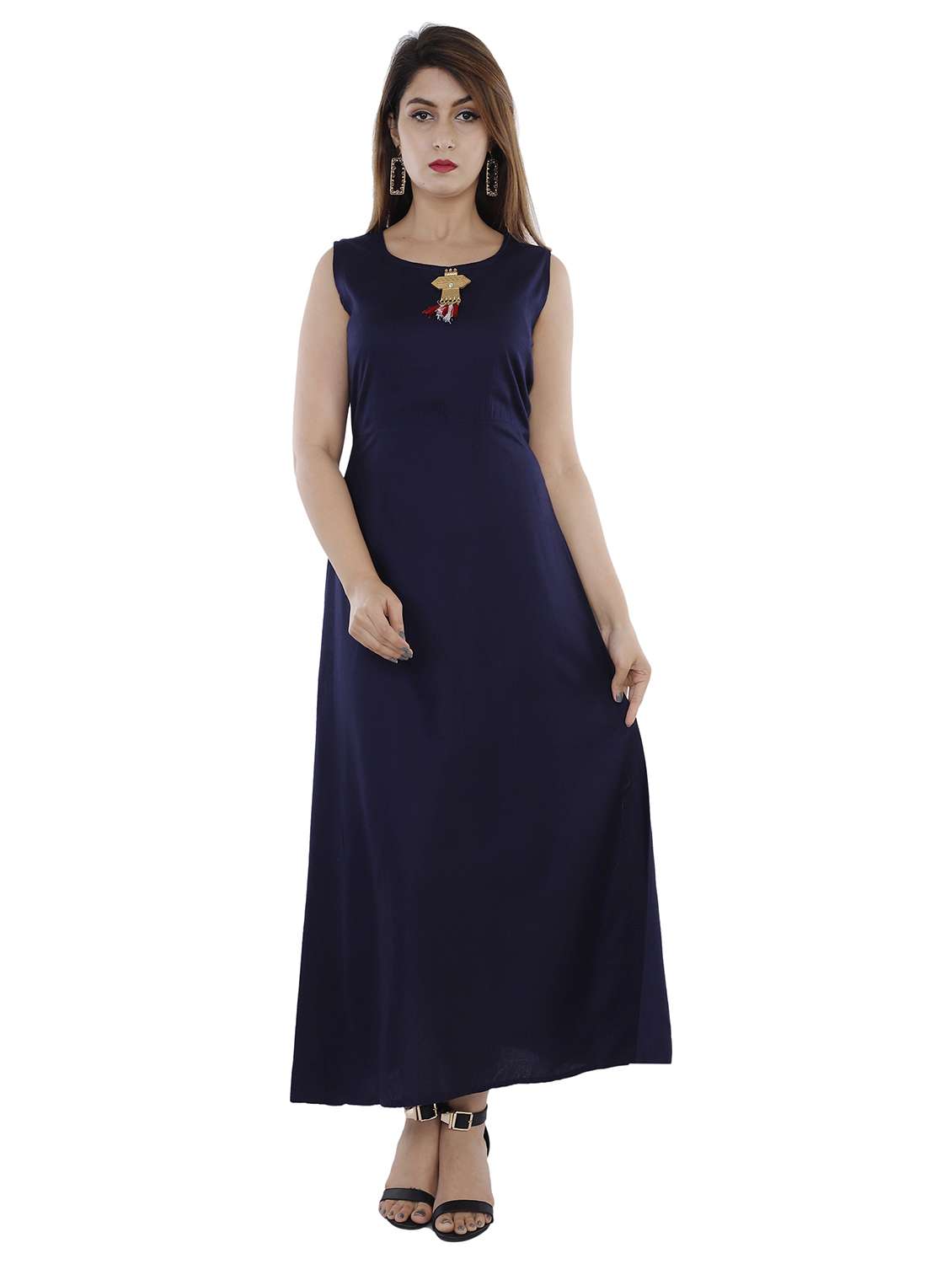 women solid sleeveless a-line kurta