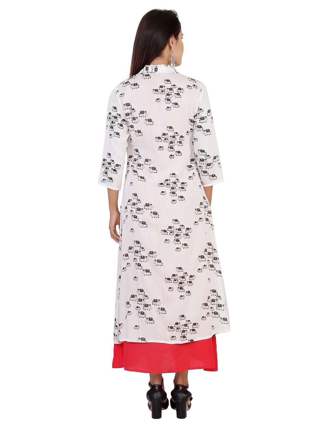 women printed three quarter sleeve kurta with jacket - 22339274 -  Standard Image - 2