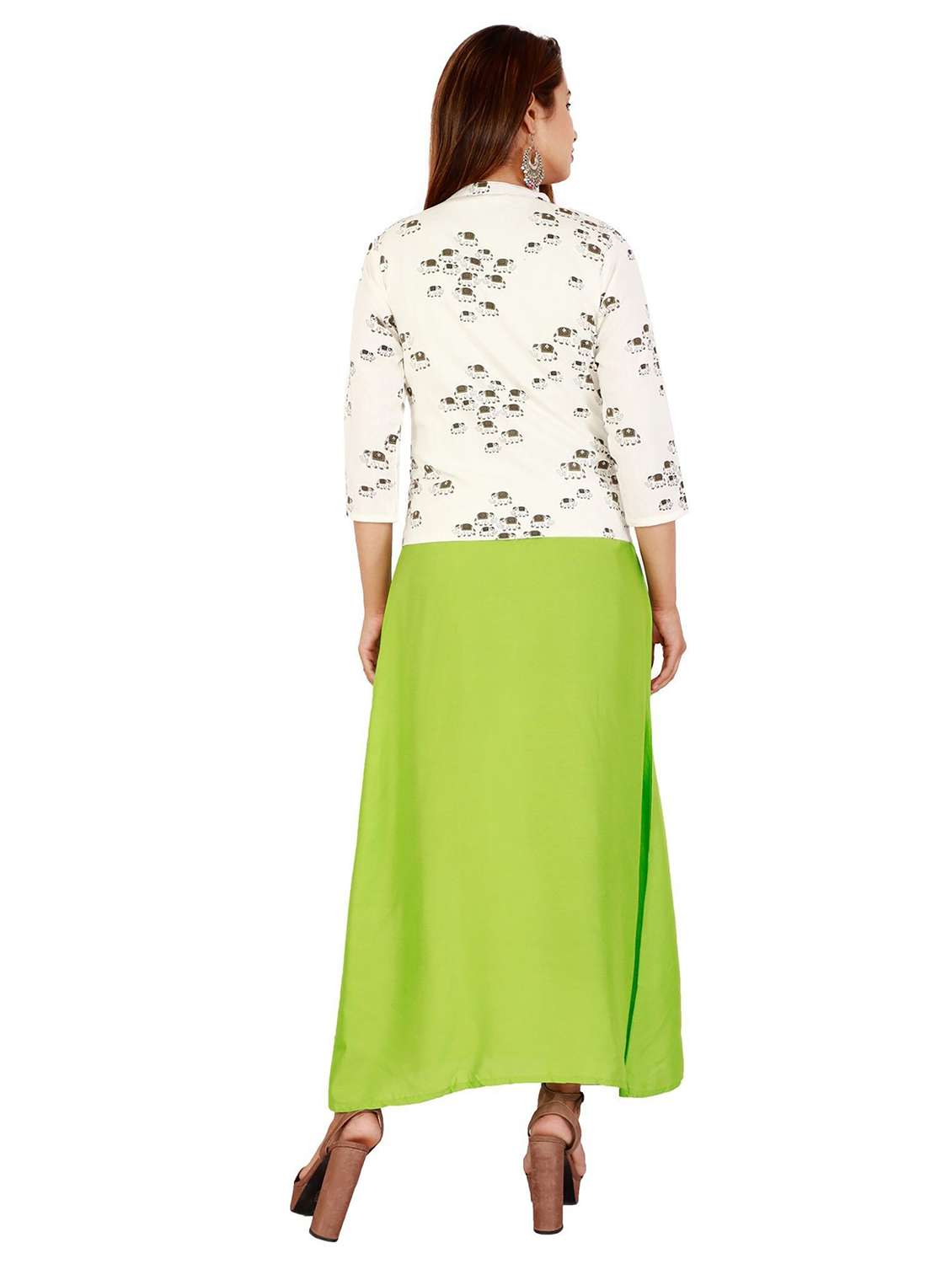 women printed three quarter sleeve kurta with jacket - 22339276 -  Standard Image - 2