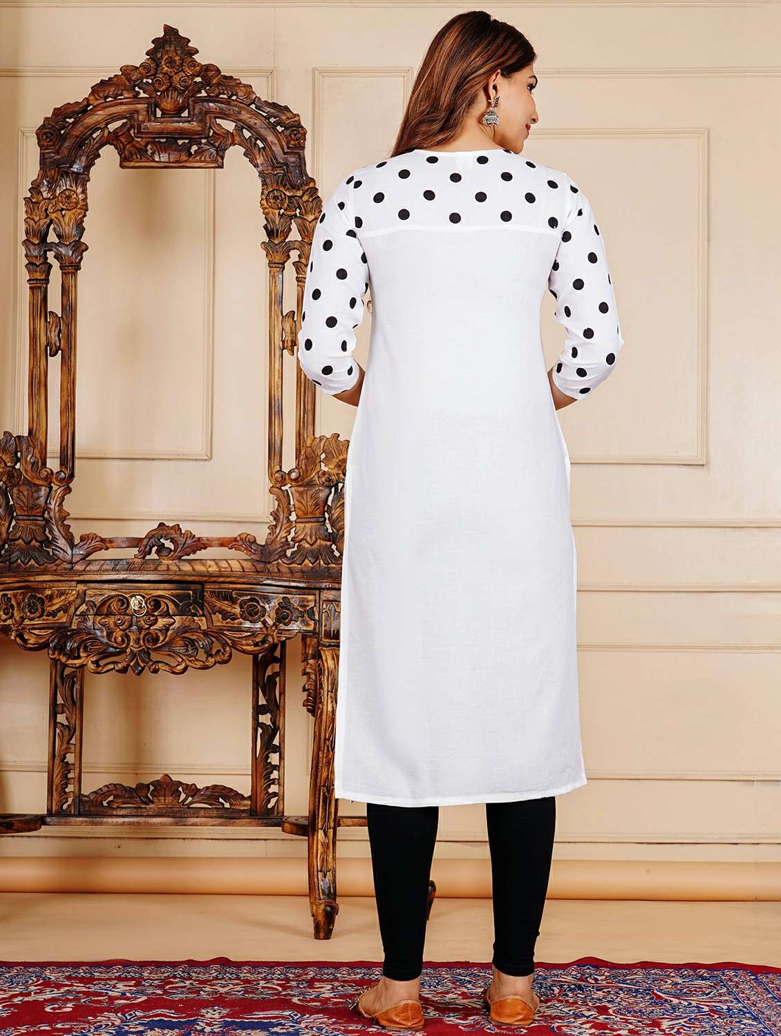 women polka dot three quarter sleeve straight kurta - 22339277 -  Standard Image - 2