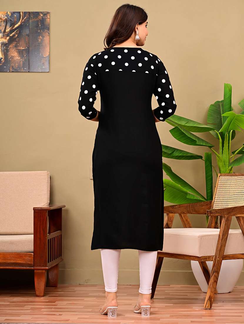 women polka dot three quarter sleeve straight kurta - 22339278 -  Standard Image - 2