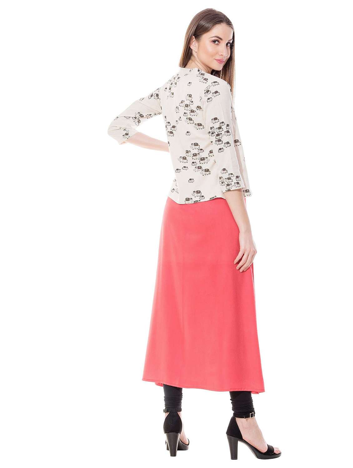 women printed three quarter sleeve kurta with jacket - 22339283 -  Standard Image - 2