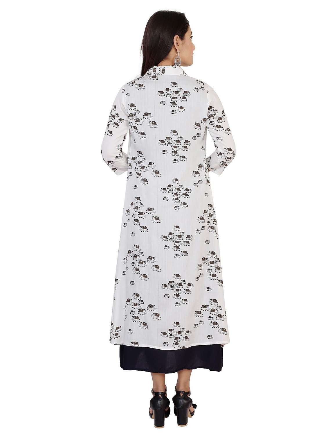 women printed three quarter sleeve kurta with jacket - 22339284 -  Standard Image - 2
