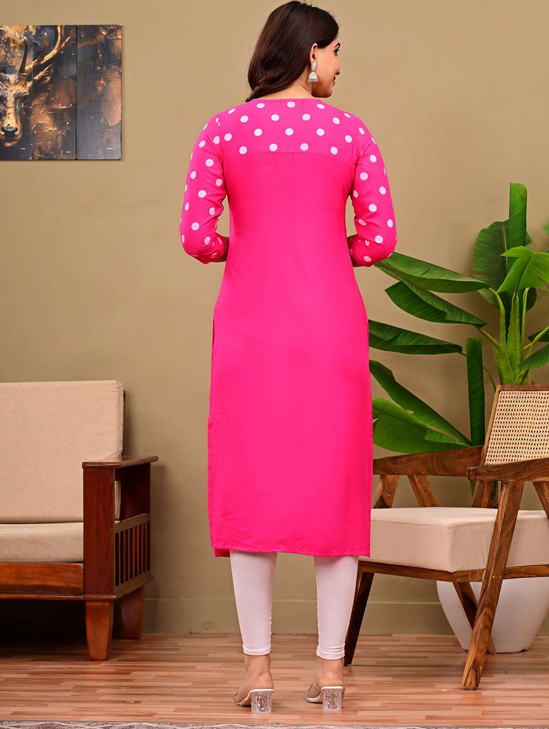 women polka dot three quarter sleeve straight kurta - 22339288 -  Standard Image - 2