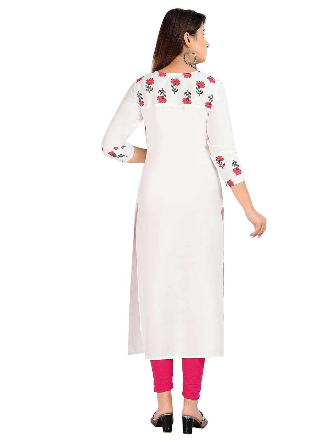 women floral printed three quarter sleeve straight kurta - 22339290 -  Standard Image - 2