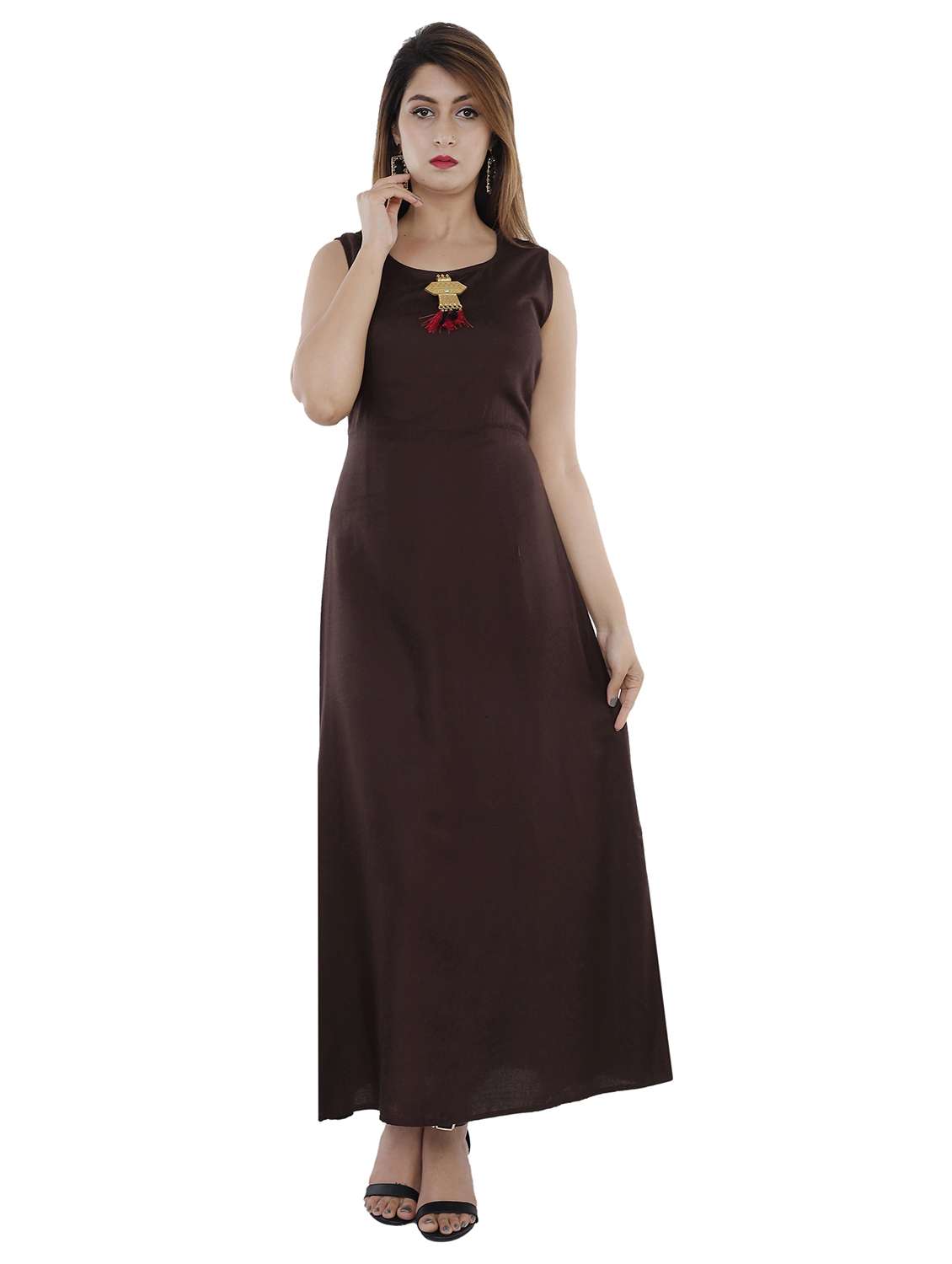 women solid sleeveless a-line kurta