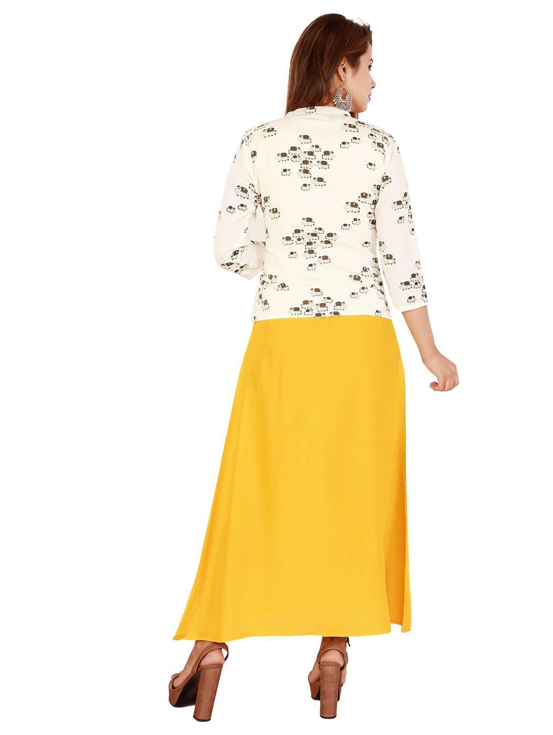 women printed three quarter sleeve kurta with jacket - 22339293 -  Standard Image - 2