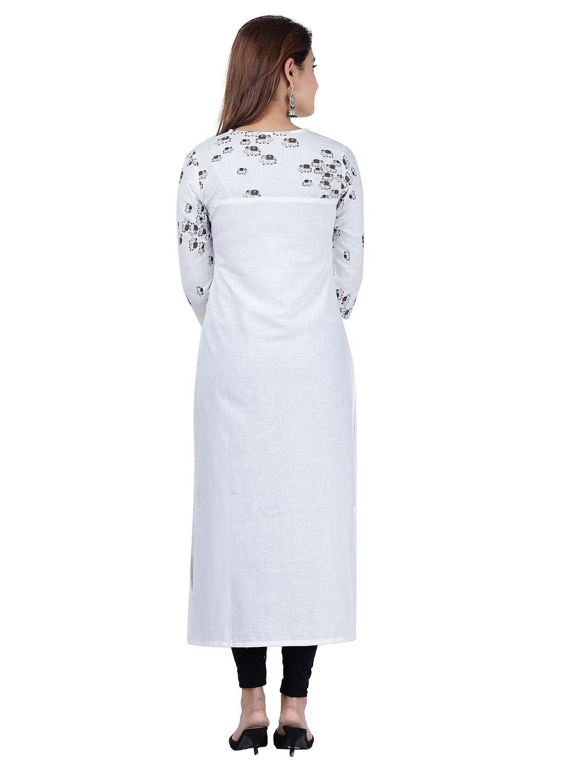 women printed three quarter sleeve straight kurta - 22339295 -  Standard Image - 2