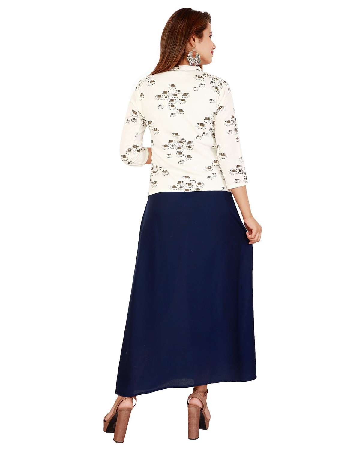 women printed three quarter sleeve kurta with jacket - 22339296 -  Standard Image - 2