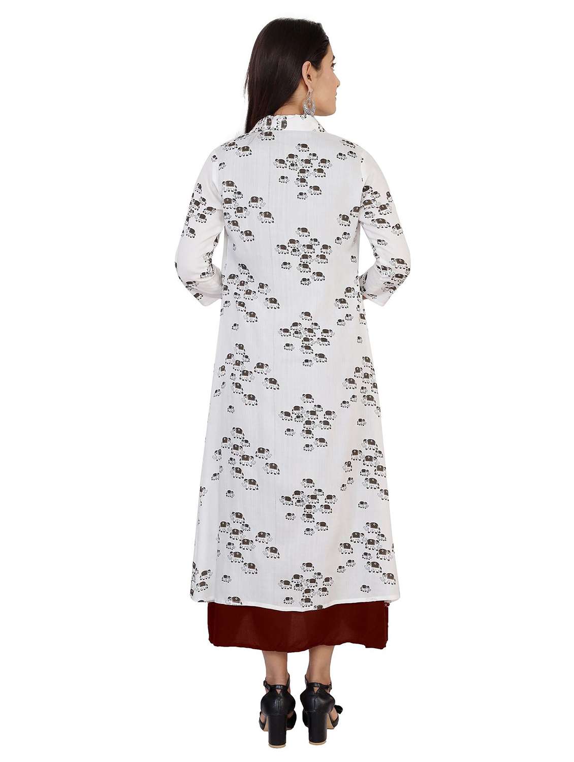 women printed three quarter sleeve kurta with jacket - 22339299 -  Standard Image - 2
