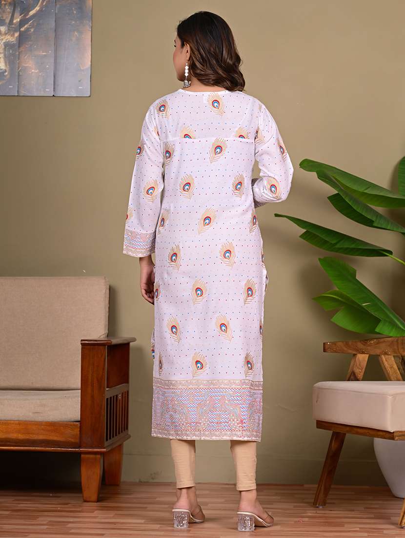 women printed long sleeve straight kurta  - 22339304 -  Standard Image - 2