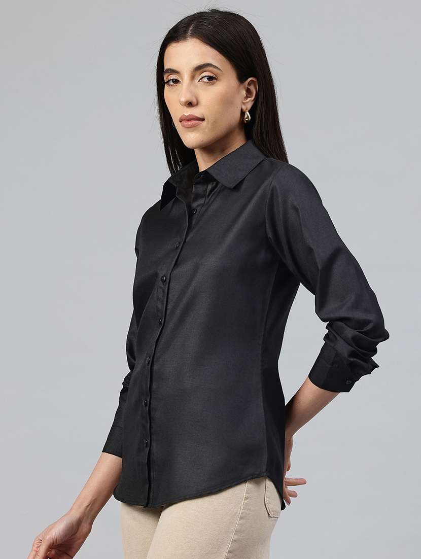 women solid collared long sleeve shirt  - 22339316 -  Standard Image - 2