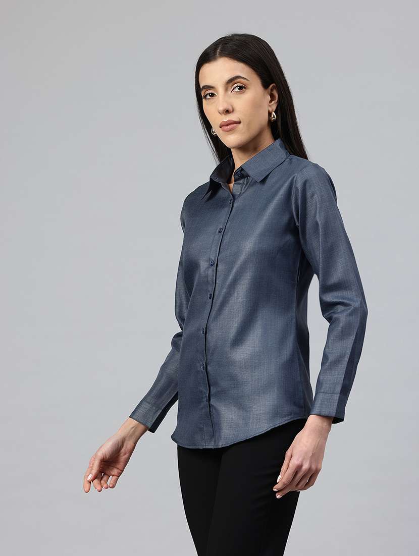 Women Solid Collared Long Sleeve Shirt - 22339317 -  Standard Image - 2