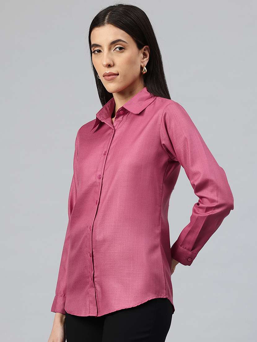 women solid collared long sleeve shirt  - 22339318 -  Standard Image - 2