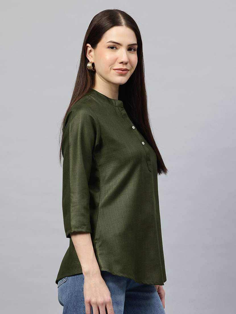 women solid three quarter sleeve regular top - 22339330 -  Standard Image - 2