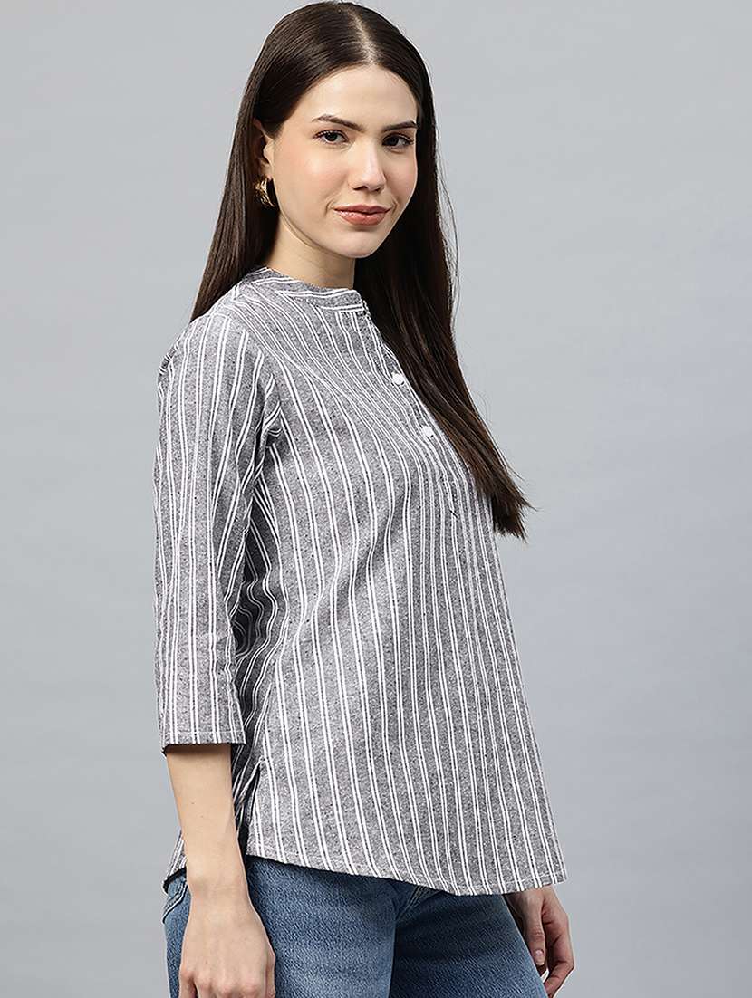 Women Striped Three Quarter Sleeve Regular Top - 22339332 -  Standard Image - 2