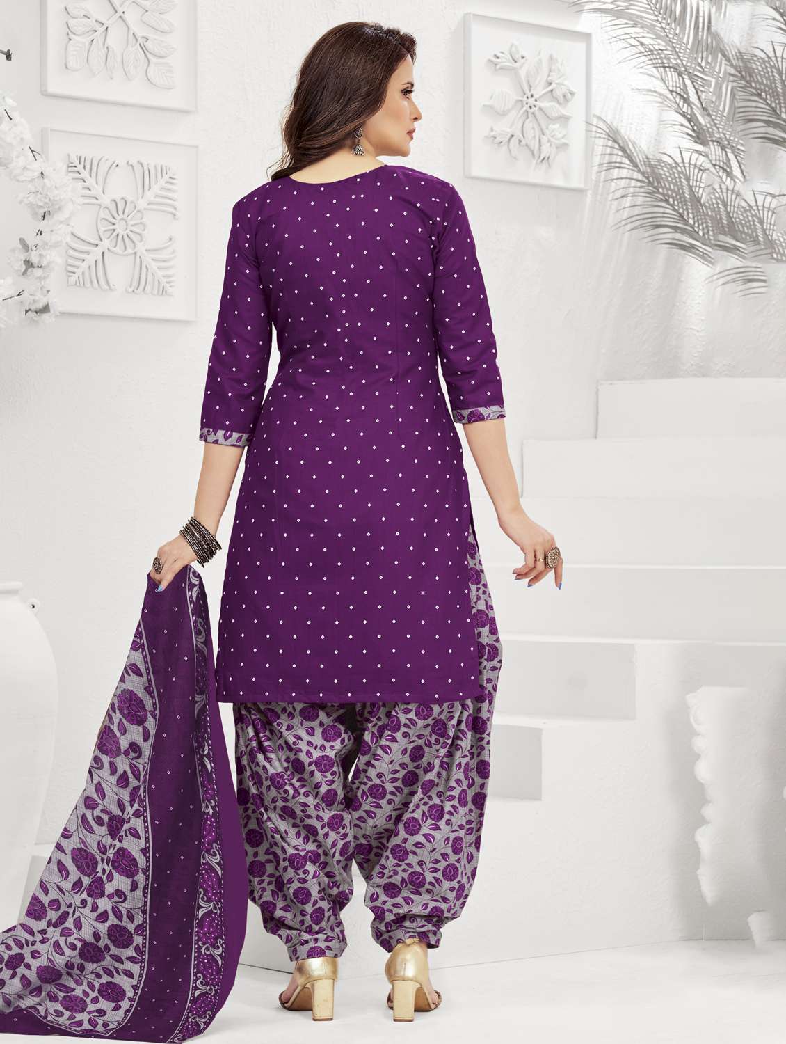 women printed three quarter sleeve kurta patiala with dupatta set - 22339366 -  Standard Image - 2