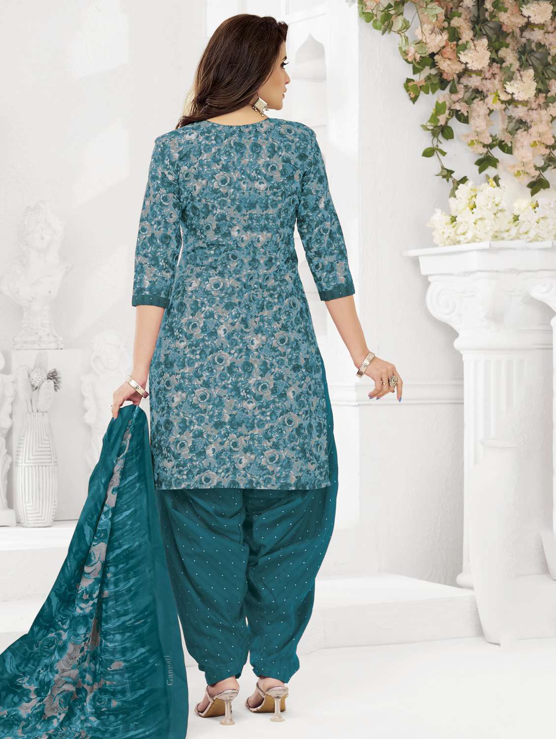 women printed three quarter sleeve kurta patiala with dupatta set - 22339367 -  Standard Image - 2