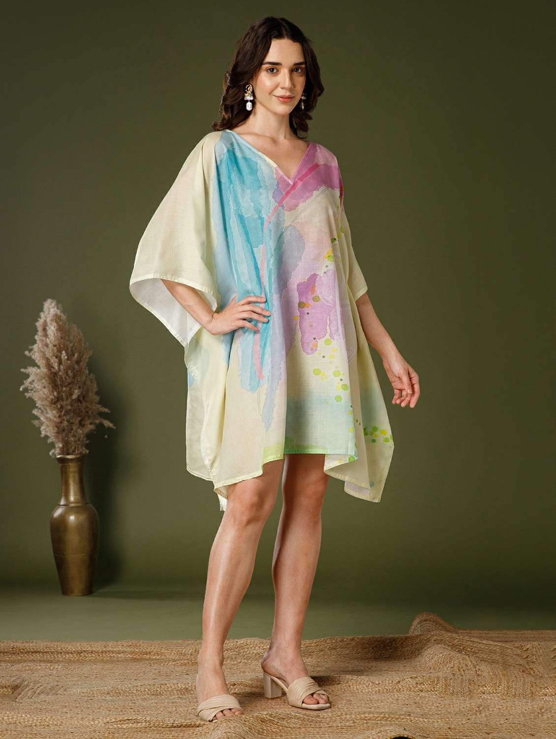 Women Printed Kimono Sleeve Kaftan Dress - 22339410 -  Standard Image - 2