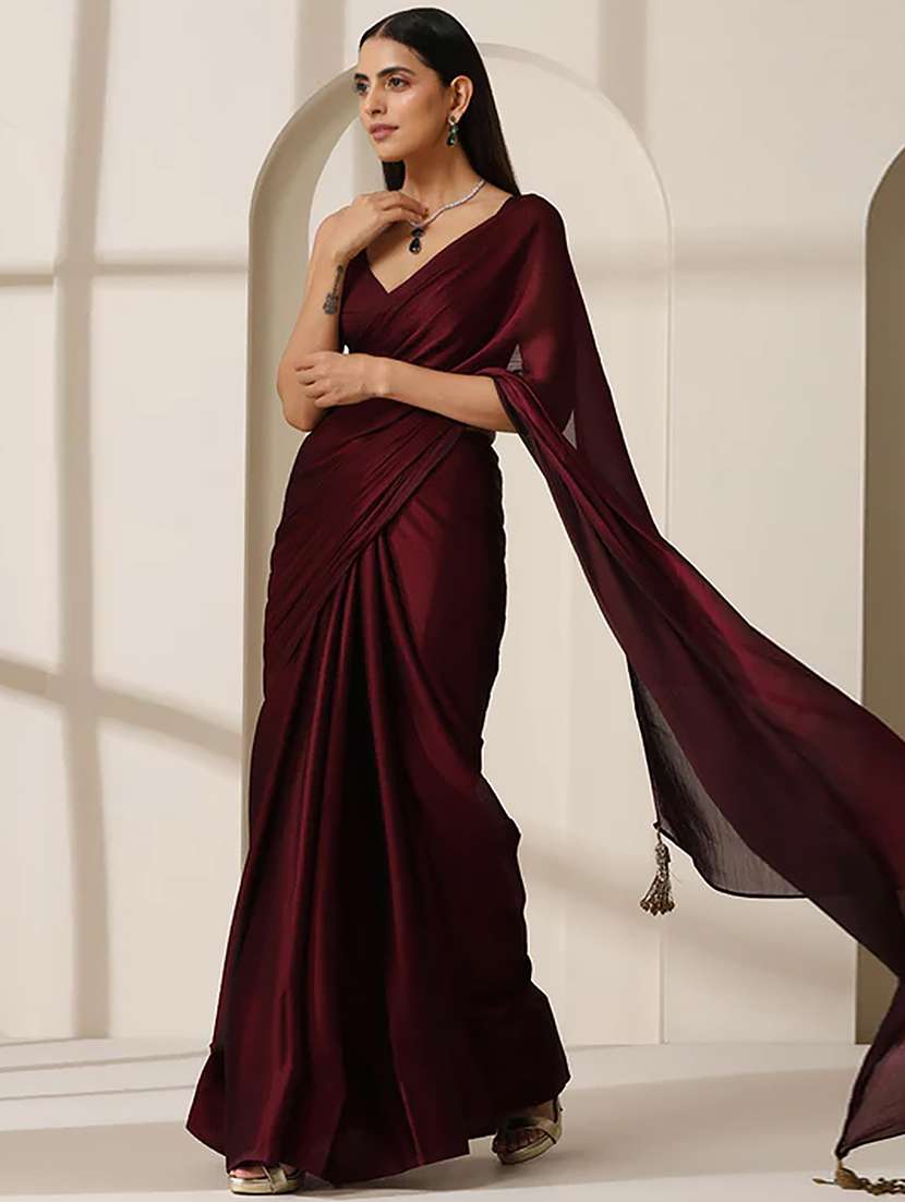 women solid plain saree with blouse - 22339478 -  Standard Image - 2