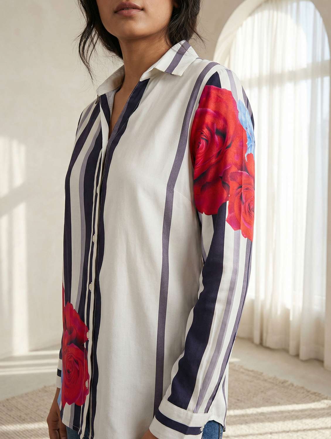 women printed collared long sleeve shirt - 22339494 -  Standard Image - 2
