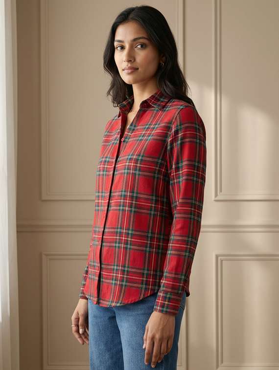 women checkered collared long sleeve shirt - 22339496 -  Standard Image - 2