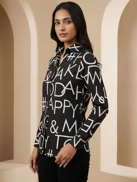 women printed collared long sleeve shirt - 22339500 -  Standard Image - 2