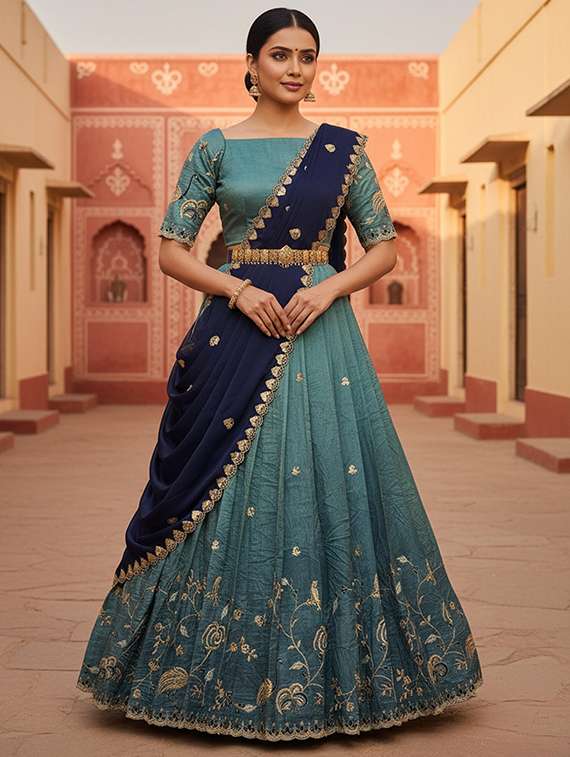 women solid with work unstitched lehenga choli set
