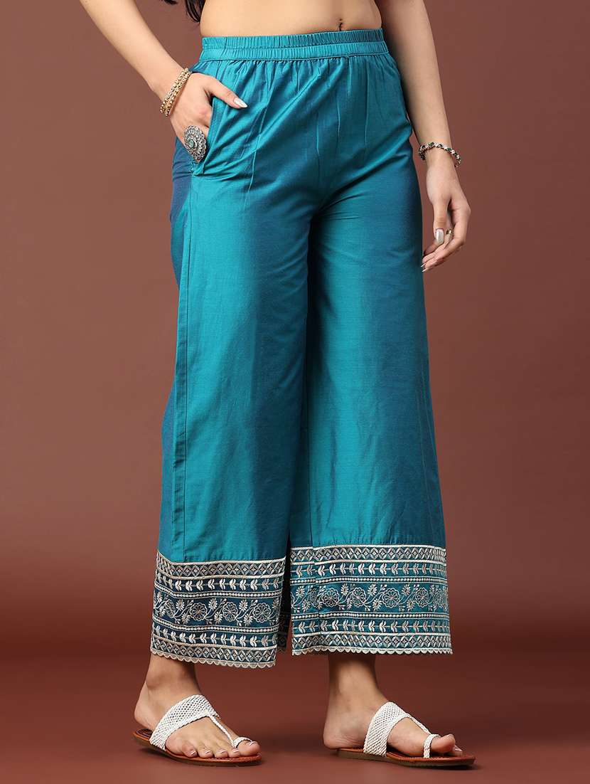 women solid with work mid rise flared palazzo - 22339573 -  Standard Image - 2