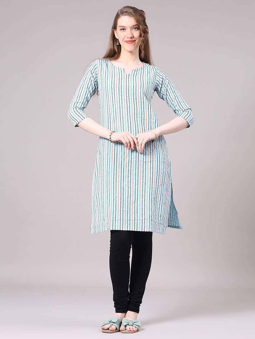 blue cotton straight kurta - 22339585 -  Standard Image - 2