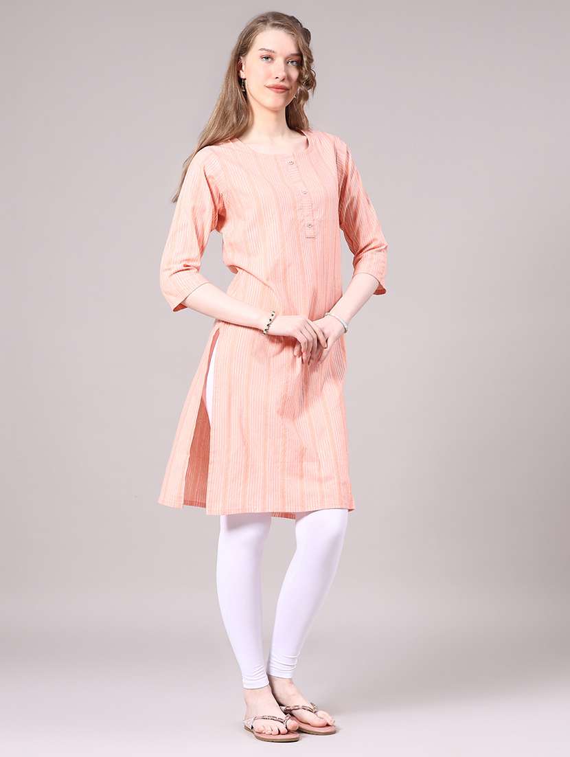 peach cotton straight kurta - 22339587 -  Standard Image - 2
