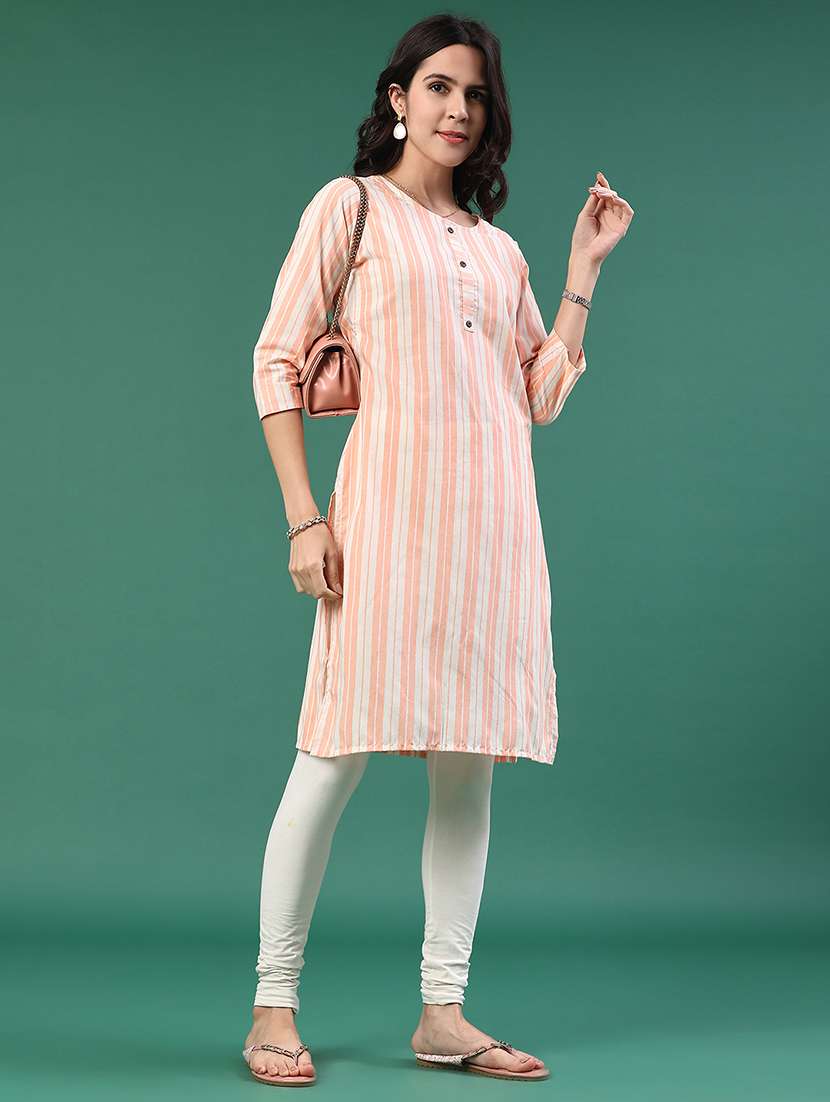 peach cotton straight kurta - 22339591 -  Standard Image - 2