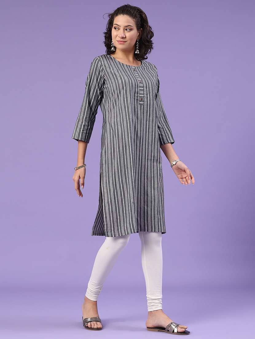grey cotton straight kurta - 22339592 -  Standard Image - 2