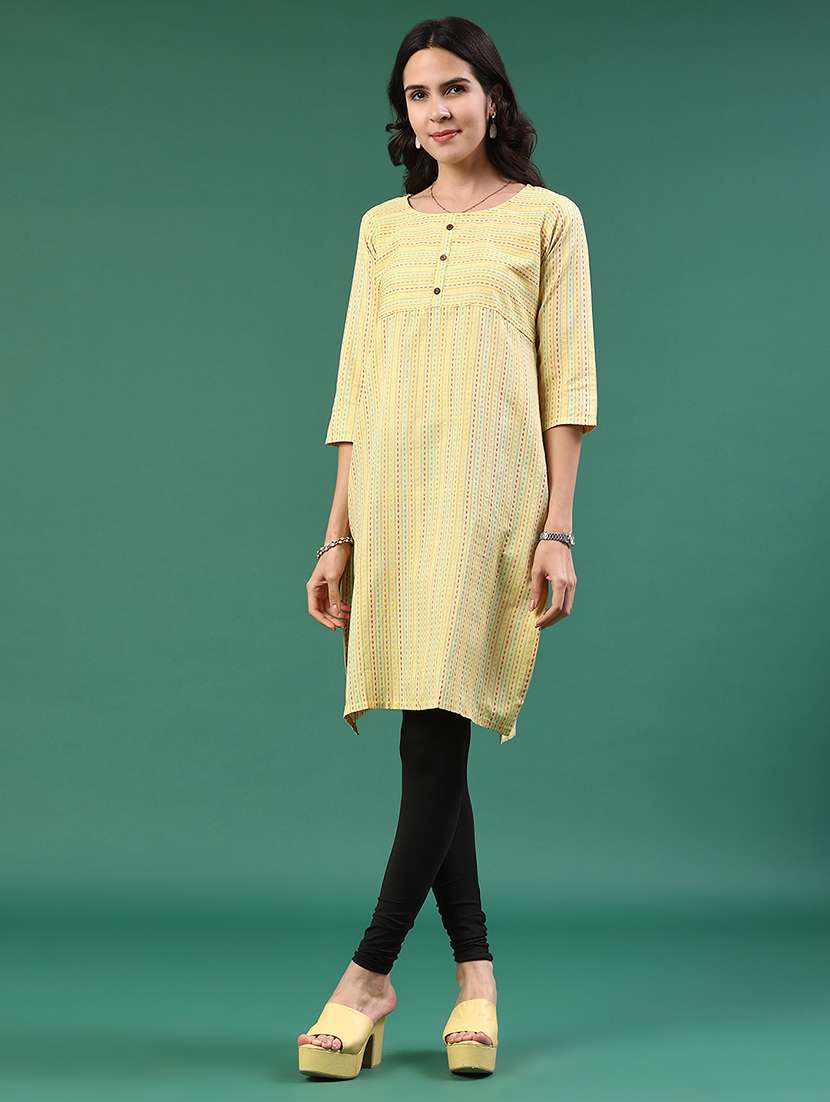 yellow cotton straight kurta
