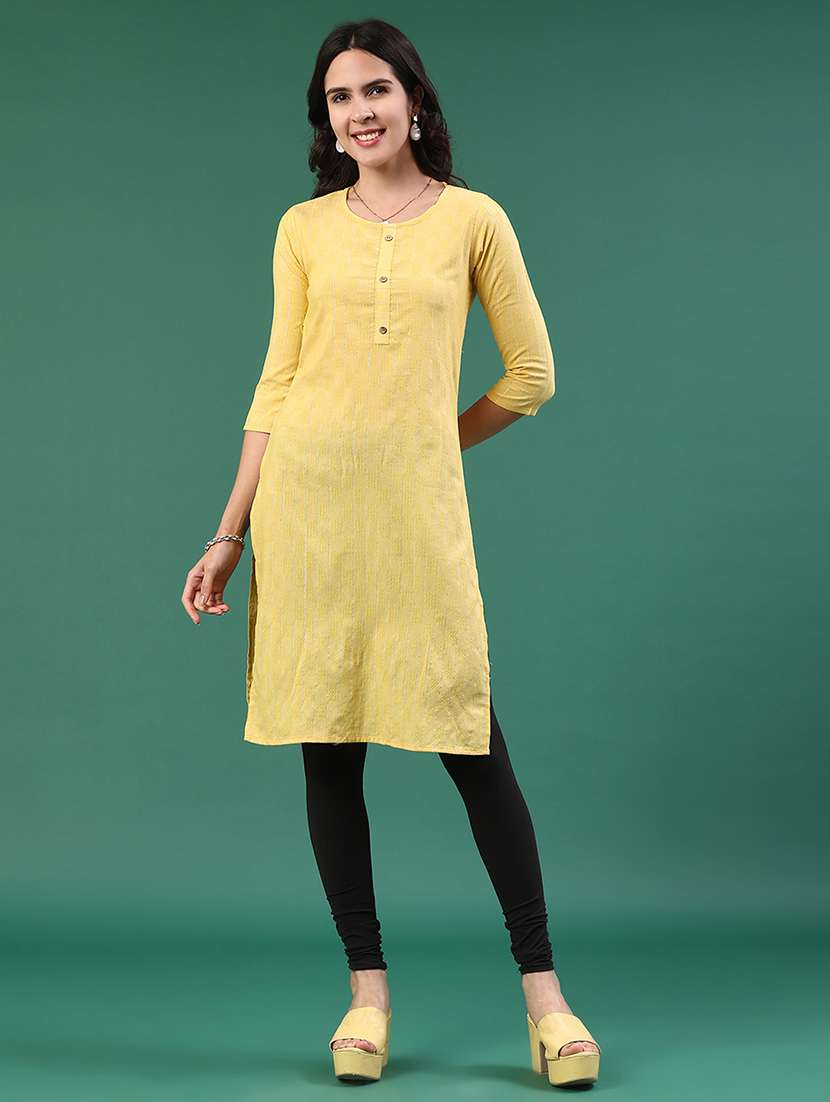 yellow cotton straight kurta - 22339594 -  Standard Image - 2