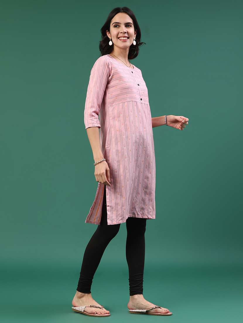 Pink Cotton Straight Kurta - 22339595 -  Standard Image - 2
