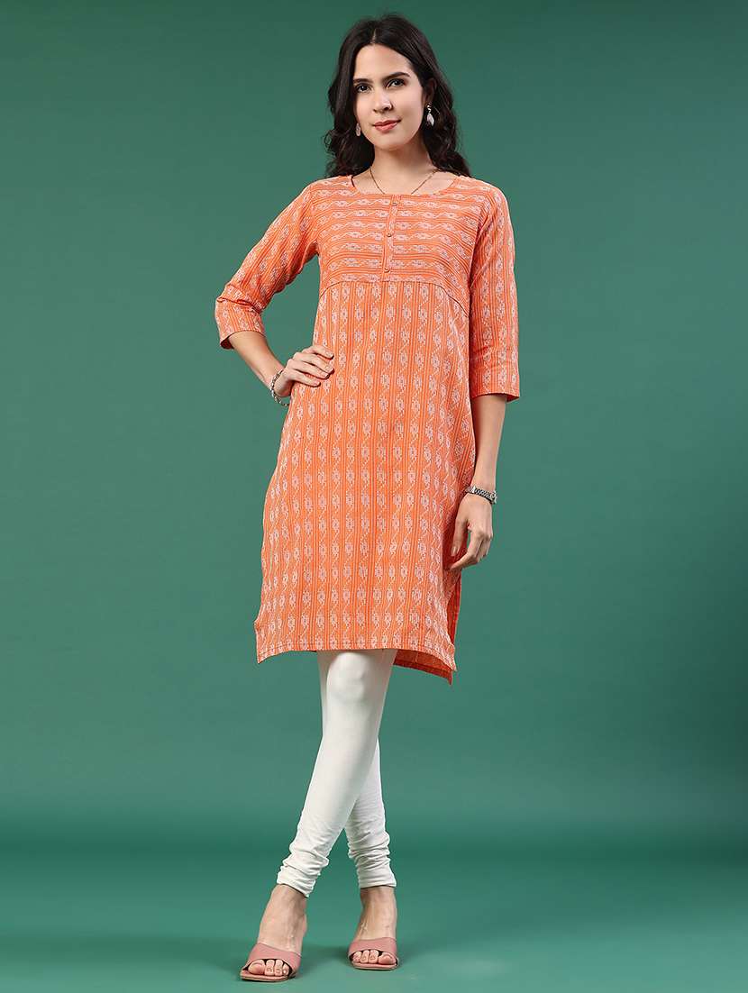 orange cotton straight kurta