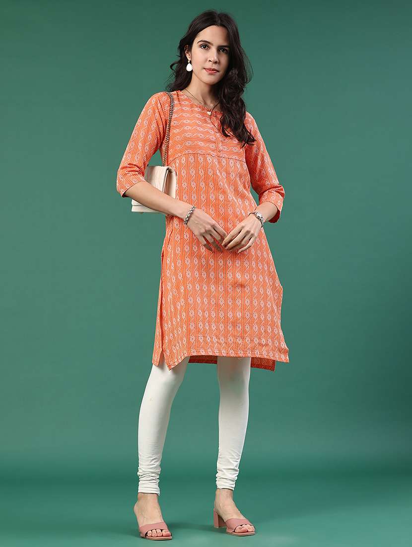 orange cotton straight kurta - 22339597 -  Standard Image - 2