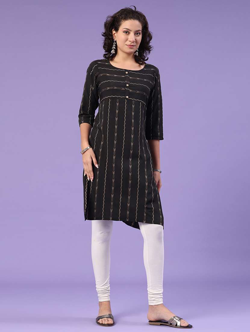 black cotton straight kurta - 22339598 -  Standard Image - 2